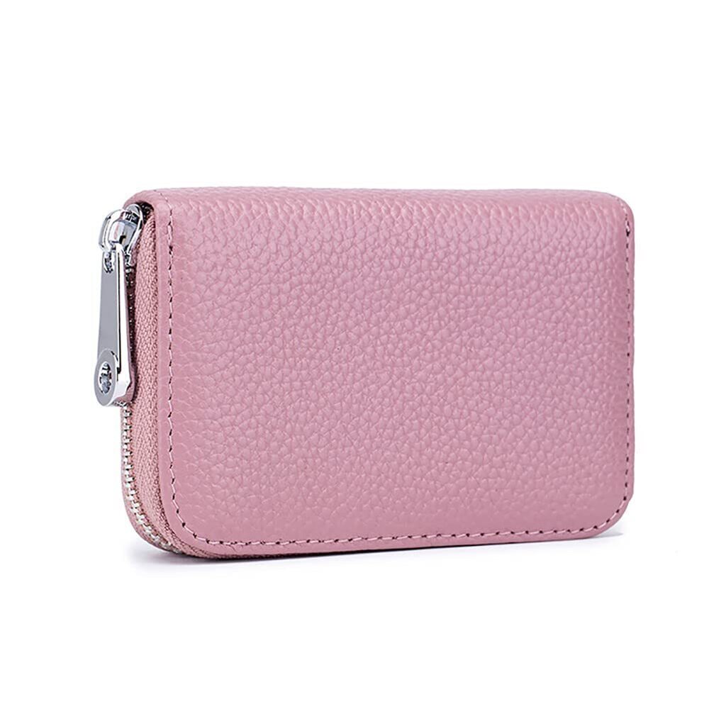 6399 Leather Credit Card Wallet RFID Blocking Zipper Card Case Holder